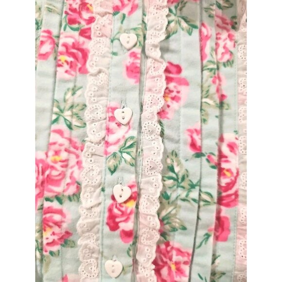 Lanz of Salzburg Flannel Pajamas 2 Piece Mint Green Pink Roses NWT 1X Floral - Picture 5 of 16